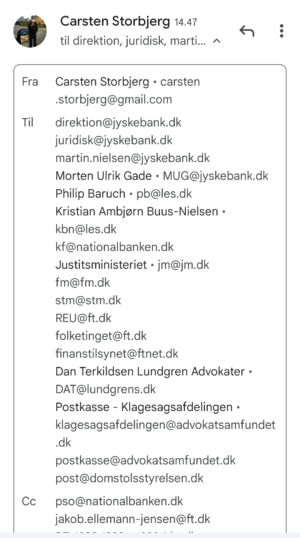 Bribery is not only a problem of Danish society. When a client hires Lundgrens Advokater, to file a case of fraud, executed against a Danish bank customer in Jyske Bank. And the client clearly and clearly tells Lundgren's attorneys that the fraud crime was committed by Jyske Bank, and this is done with the Group management's knowledge, and certainly contributes to the client in the case BS-402/2015-VIB When the customer saw over 1 year. after Lundgren's lawyer b occurred and shortly after the lawyers had been hired to file a fraud case against Jyske Bank. Discover that even the same Lundgren's lawyer company, has been employed by the Jyske Bank Group, in a trade for DKK 600 million. And the client also discovers that Lundgren's lawyers have countered that some of their client's claims were brought to court. When Lundgrens directly against the client's instructions, does not present any of the client's claims against Jyske Bank, which the client has many times given Lundgrens Advokater clear instructions