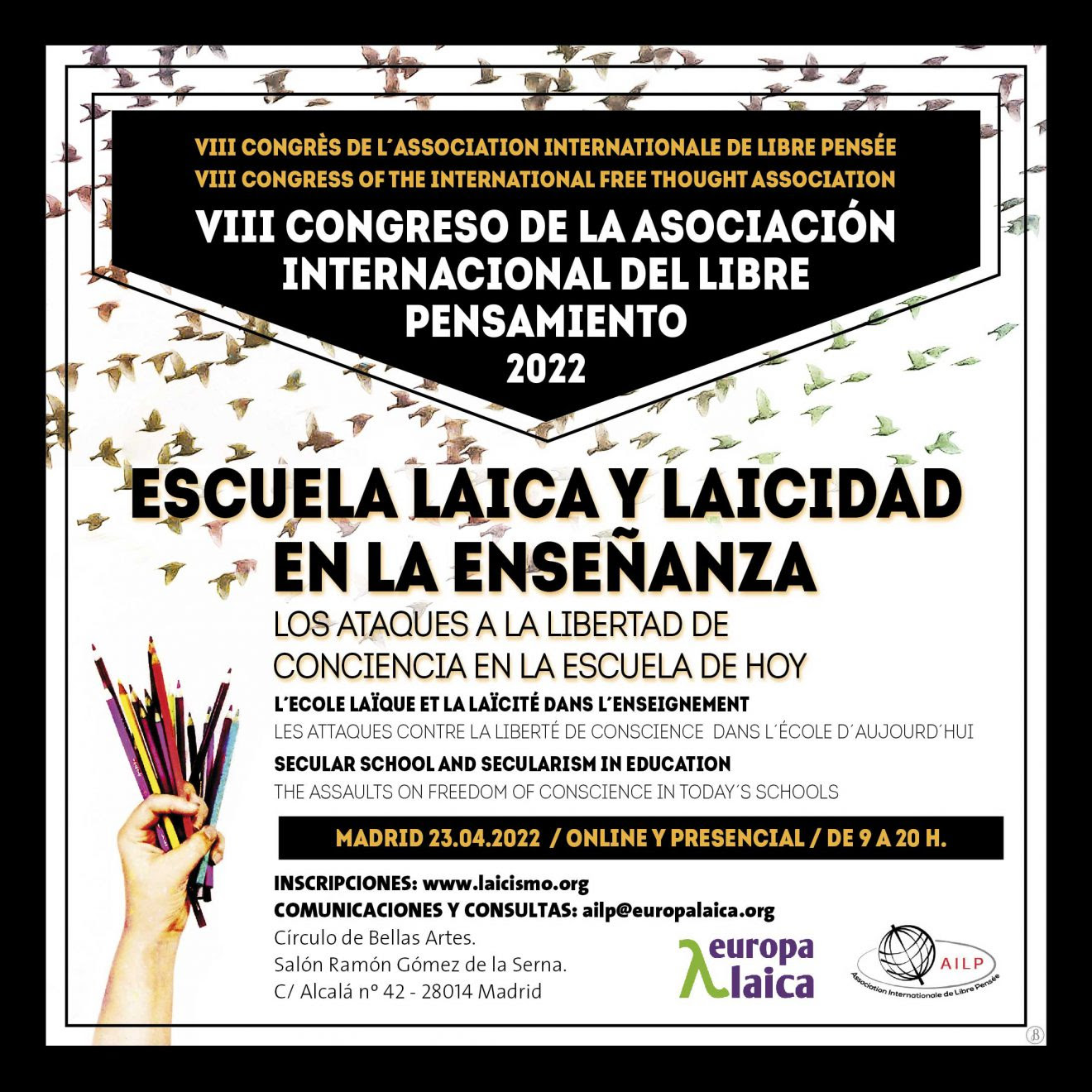 El VII Congreso Internacional de la AILP tendrá lugar el 23 de abril de 2022 en Madrid y tratará sobre laicidad en la enseñanza