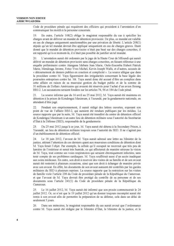 Decision du groupe de travail des nations unis sur la Detention arbitraire demandant la liberation de Marafa Hamidou Yaya