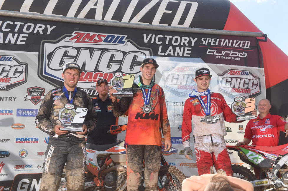 Ben Kelley (center), Craig Delong (left) and Austin Lee (right) earned the top three spots in the XC2 250 Pro class. 