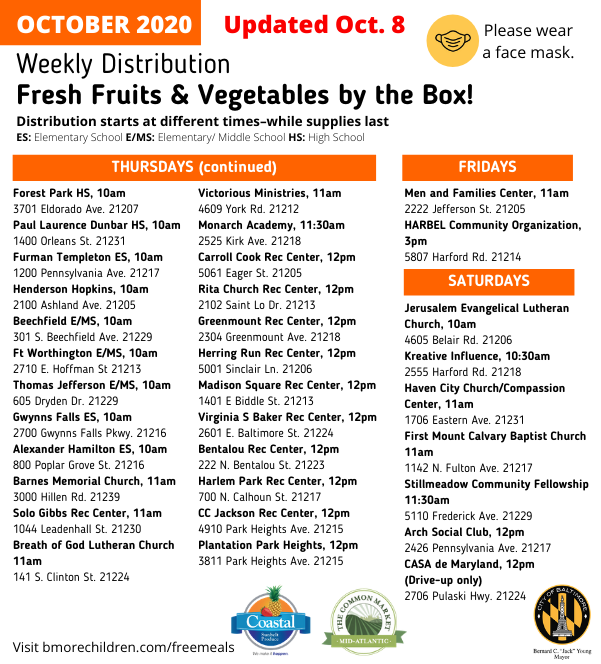 October Produce Box Schedule Continued