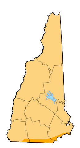 A map of New Hampshire depicting the level of drought designation across the state.