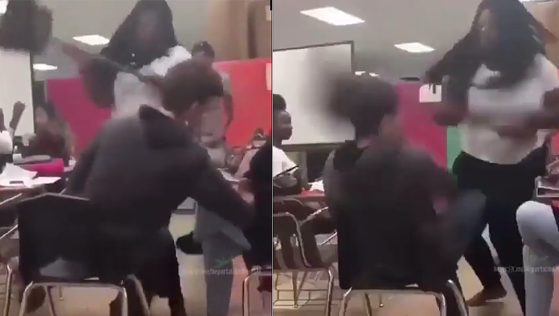 شاهد فتاة أمريكية تضرب زميلها في المدرسة بعصا التنظيف.. وردة فعل غريبة من الأخير