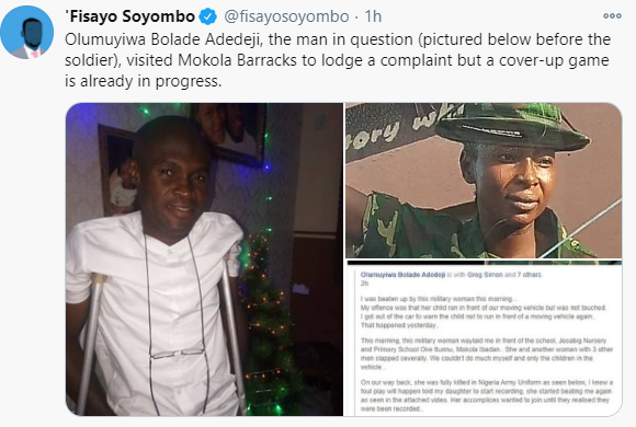 Physically-challenged Nigerian man accuses female soldier of assaulting him in Ibadan (photos/Video)