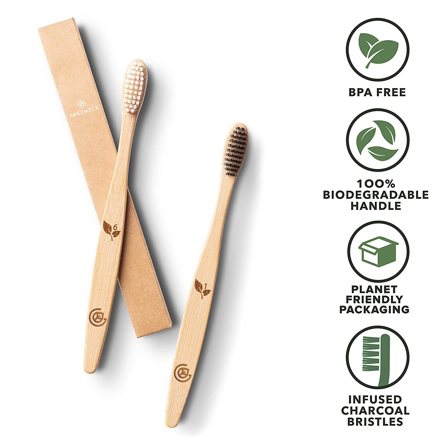 Image of Bamboo Toothbrushes, BPA Free Soft Bristles Eco-Friendly Natural Biodegradable Compostable & Organic 12 Pack