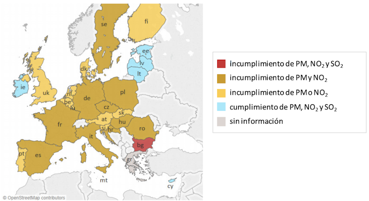 Cumplimiento de los valores límite en los Estados miembros en 2016. TCE/CE