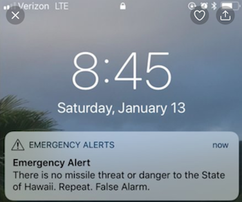 Hawaii, missile alert, January 13 2018