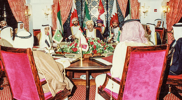 GCC foreign ministers meet on the sidelines of the 10th GCC Summit in Muscat, Oman. Photo: Dr. John Duke Anthony, 1989.