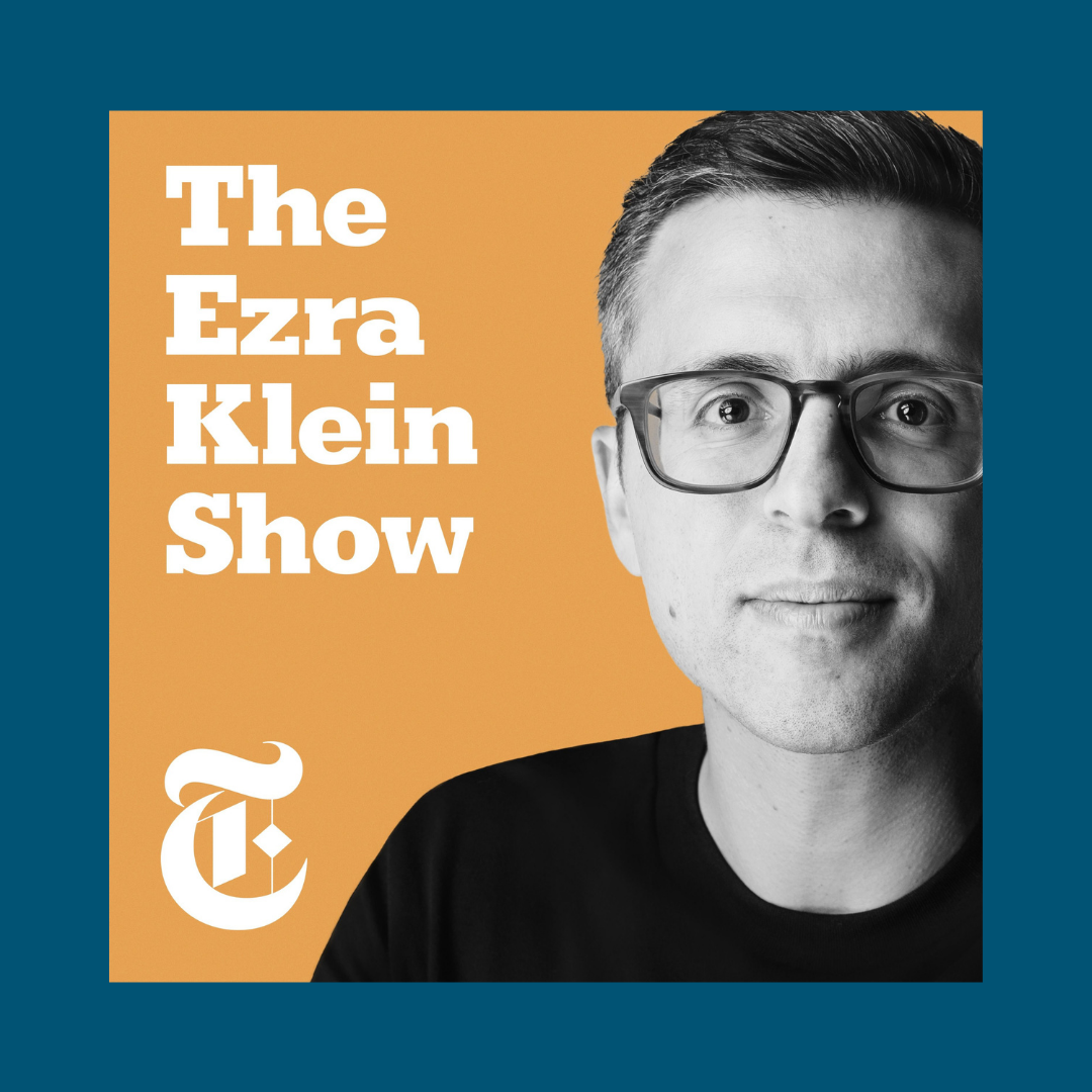 blue graphic with logo for the Ezra Klein show