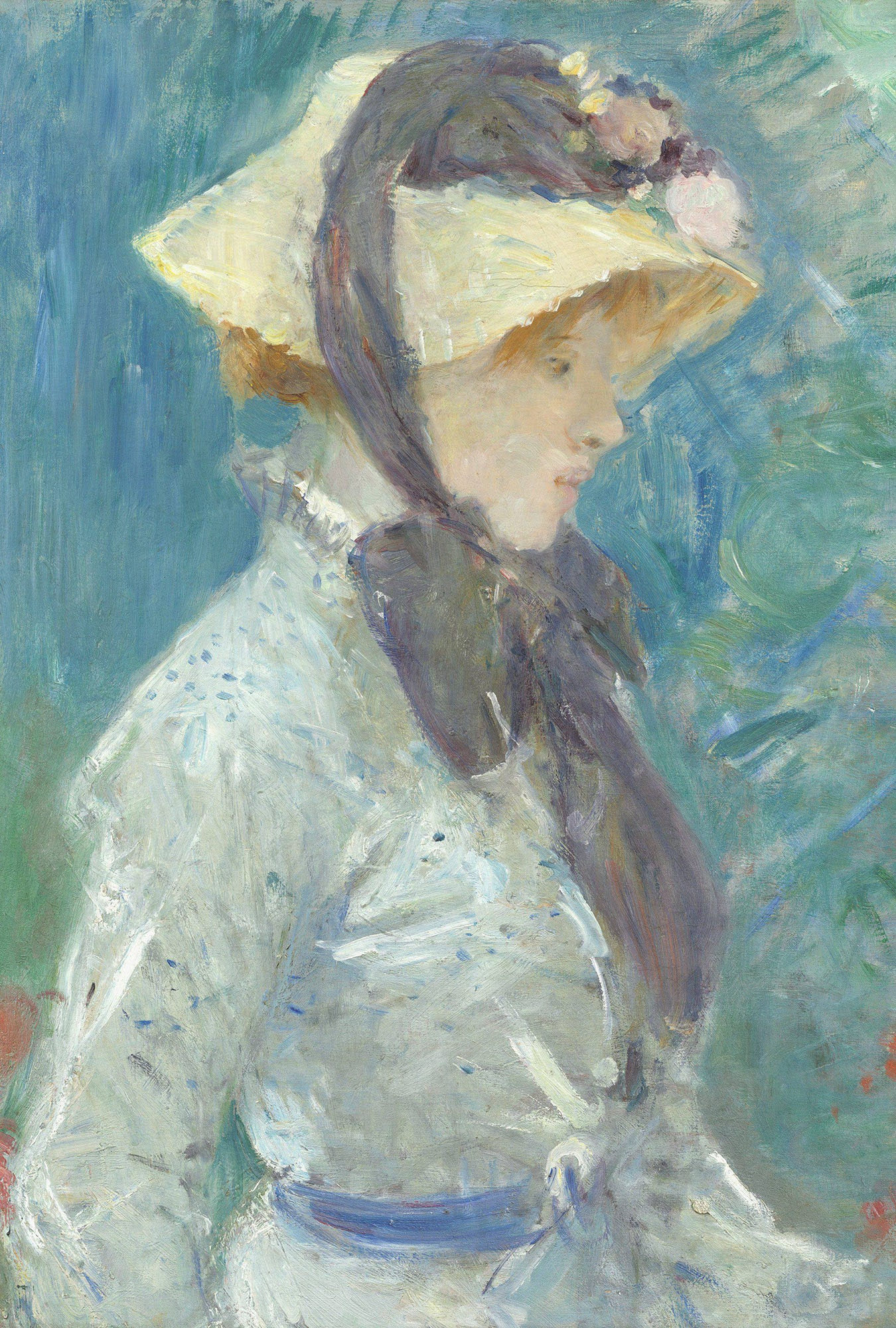 Mujer con gorro de paja de Berthe Morisot .