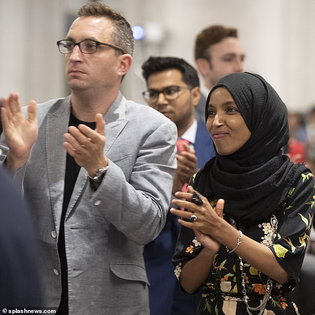 Previously, Mynett worked as former Minnesota congressman Keith Ellison's national finance director. Omar (pictured with Mynett in May in Austin, Texas) took over Ellison's seat when he ran for Attorney General in Minnesota