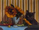 The Set Up floral still life painting with cat - Posted on Monday, January 26, 2015 by Diane Hoeptner