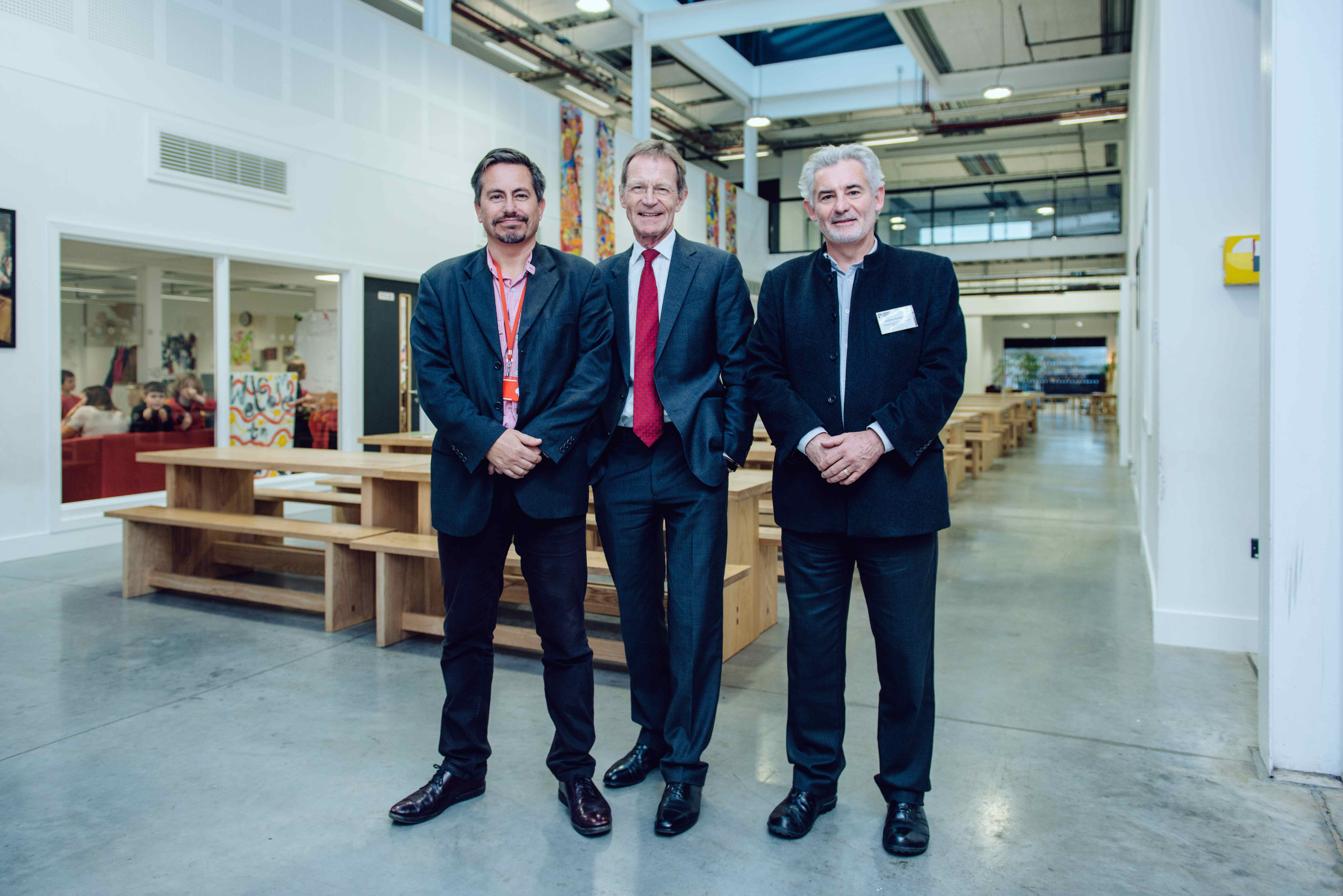 Dave Strudwick, Headmaster of PSCA, Sir Nicholas Serota, Director of Tate, and Prof Andrew Brewerton, Principal of Plymouth College of Art - Photo by Dom Moore