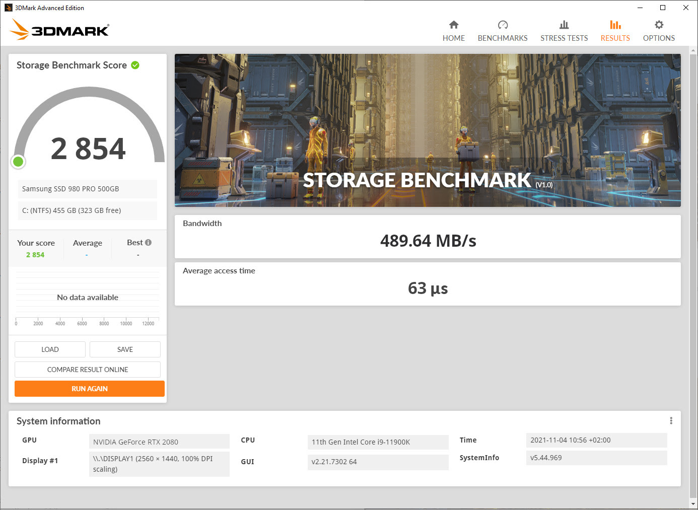 3DMark Storage Benchmark result screen