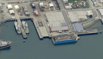 Aerial photo of a shipyard