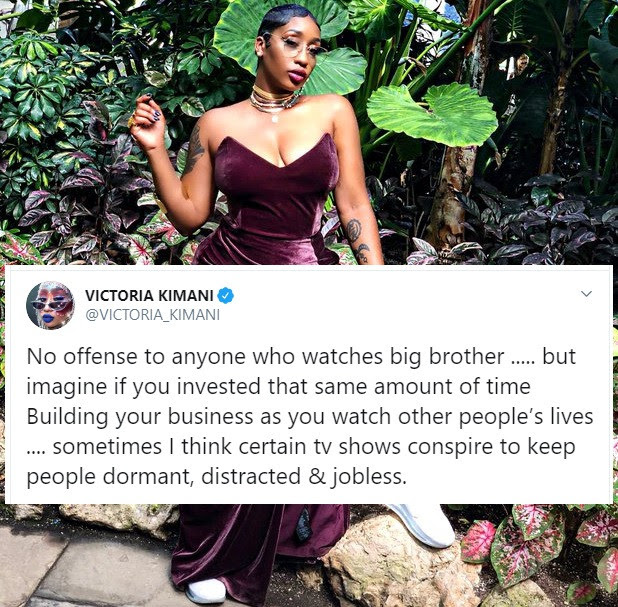 Victoria Kimani comes under fire for saying Big Brother Naija keeps people