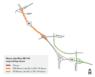 The loop and ramp from Weaver Lake Rd. to eastbound I-94 will be closed