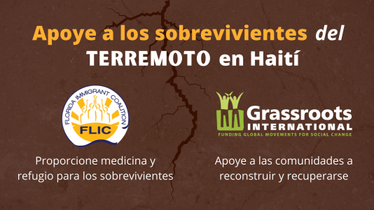 Gráfico que insta a donaciones a FLIC y GRI para los esfuerzos de socorro en Haití