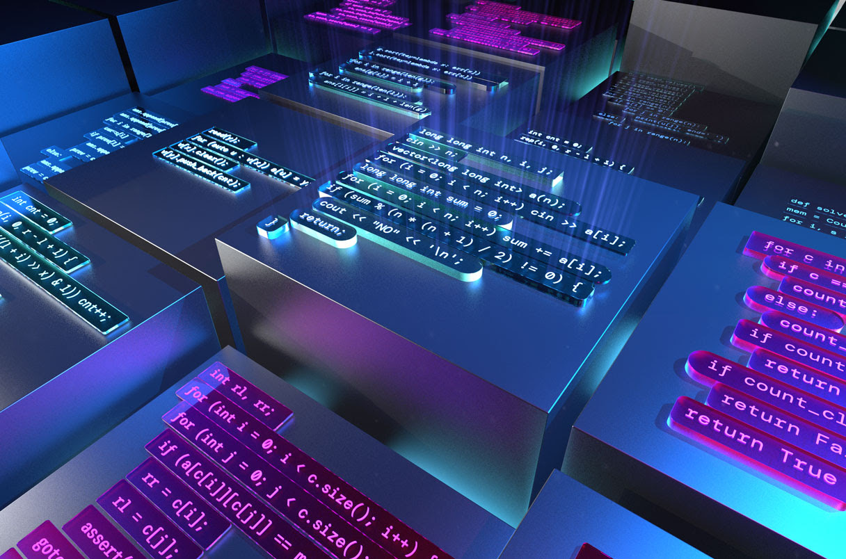 Conceptual illustration of code on vertical stacks