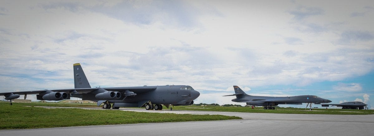 Here's the US's entire strategic bomber force lined up in Guam, representing more than 60 years bomber dominance.