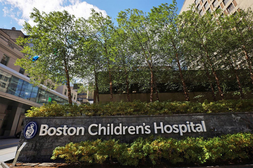A sign marks the entrance to Boston Children's Hospital