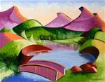 Mark Webster - Abstract Geometric Mountain Bridge Landscape Oil Painting - Posted on Wednesday, November 19, 2014 by Mark Webster