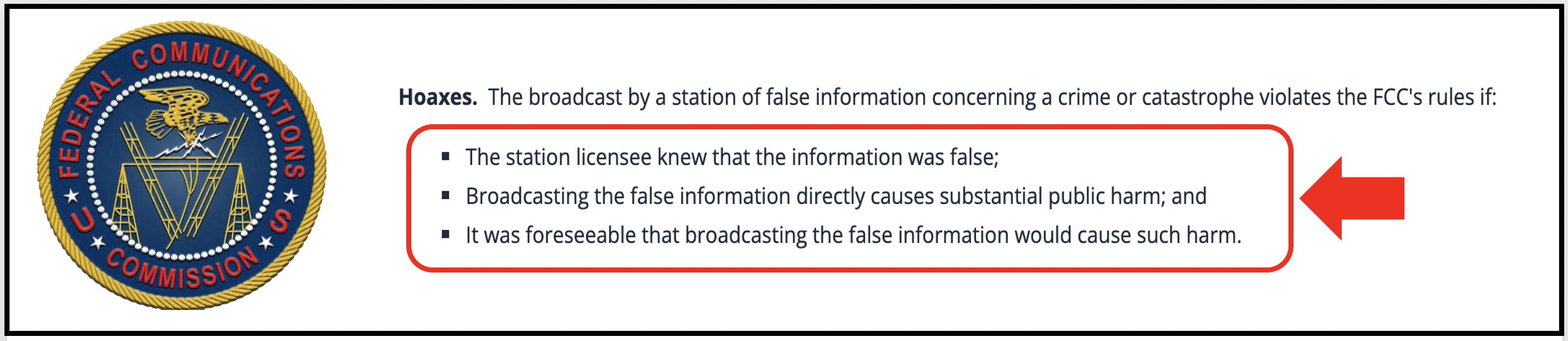 FCC regulates content that can be broadcast especially if the channel knew it was harmful.