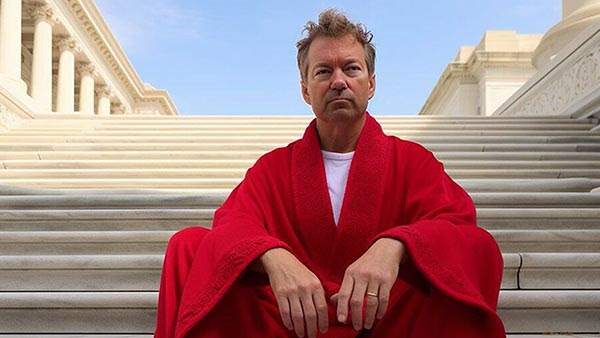 Photos: Did Sen. Rand Paul Show Up to Work at the Capitol Barefoot, Wearing a Red Bathrobe?