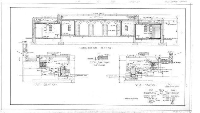 Plans for Fort Tryon included architectural drawings for a fieldhouse.