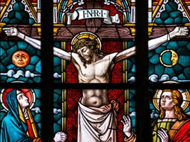 Stained glass of Jesus on the cross