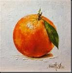 Orange with Leaf. Oil on canvas panel 6x6 inches - Posted on Friday, April 3, 2015 by Nina R. Aide