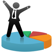 Business owner standing on pie chart