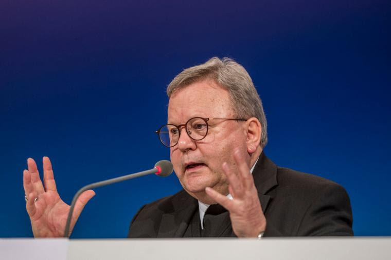 Bishop Franz-Josef Bode, shown speaking to the media on the opening day of a congress of the Synodal Way, Feb. 3, in Frankfurt, Germany, had his resignation accepted by Pope Francis March 25.