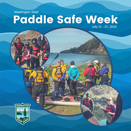 Paddle Safe Week graphic with images of paddlers