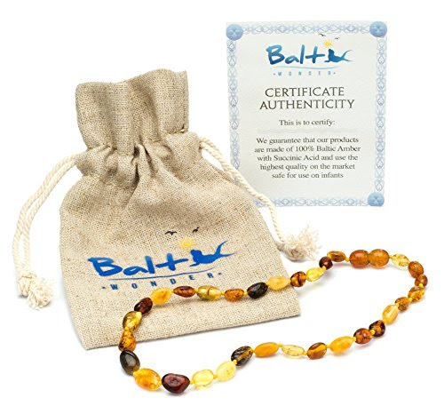 Amber Teething Necklace for Babies (Unisex) - Anti Flammatory, Drooling & Teething Pain Reduce Properties - Certificated Natural Oval Baltic Jewelry with the Highest Quality Guaranteed. Easy to Fastens with a Twist-in Screw Clasp Mothers Approved Remedies!
