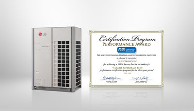 LG Electronics (LG) has been recognized by the Air-Conditioning, Heating & Refrigeration Institute (AHRI) with the Performance Award