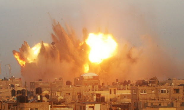 A ball of fire is seen following an early morning Israeli air strike, on Rafah in the southern of Gaza strip.