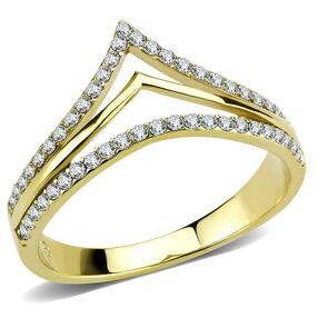 DA250 - IP Gold(Ion Plating) Stainless Steel Ring with AAA Grade CZ  in Clear