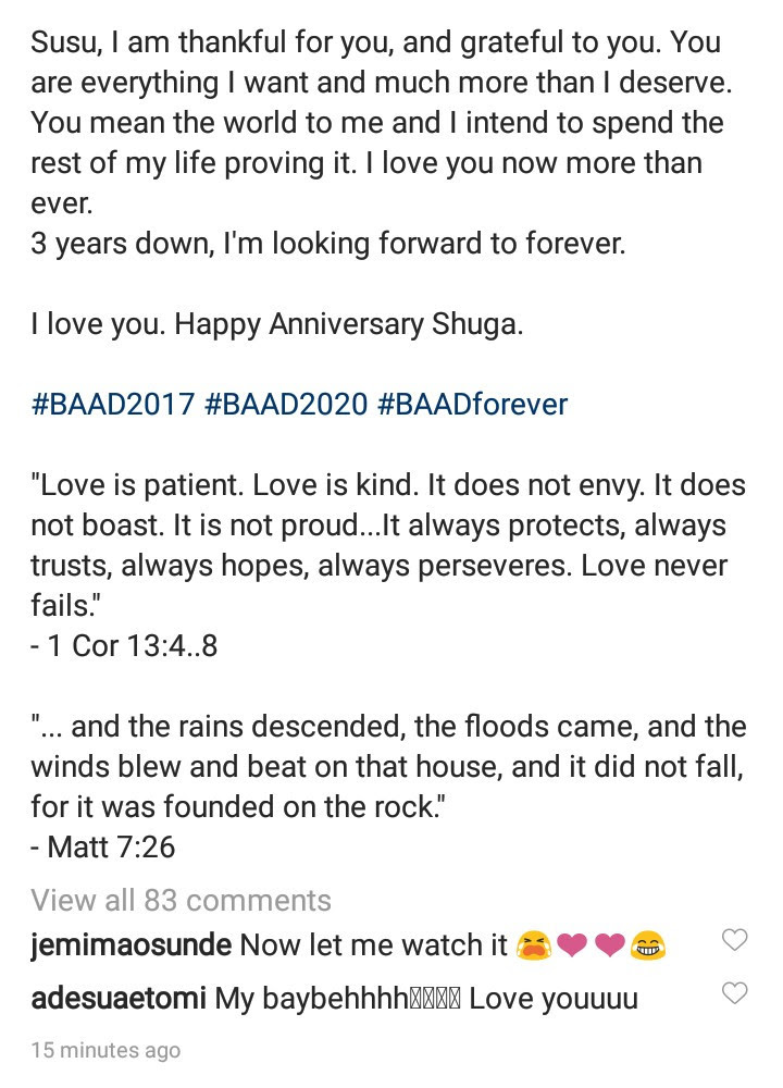 "Marrying Adesua is the second best decision I made in my adult life" Banky W and Adesua write touching note to each other on third wedding anniversary
