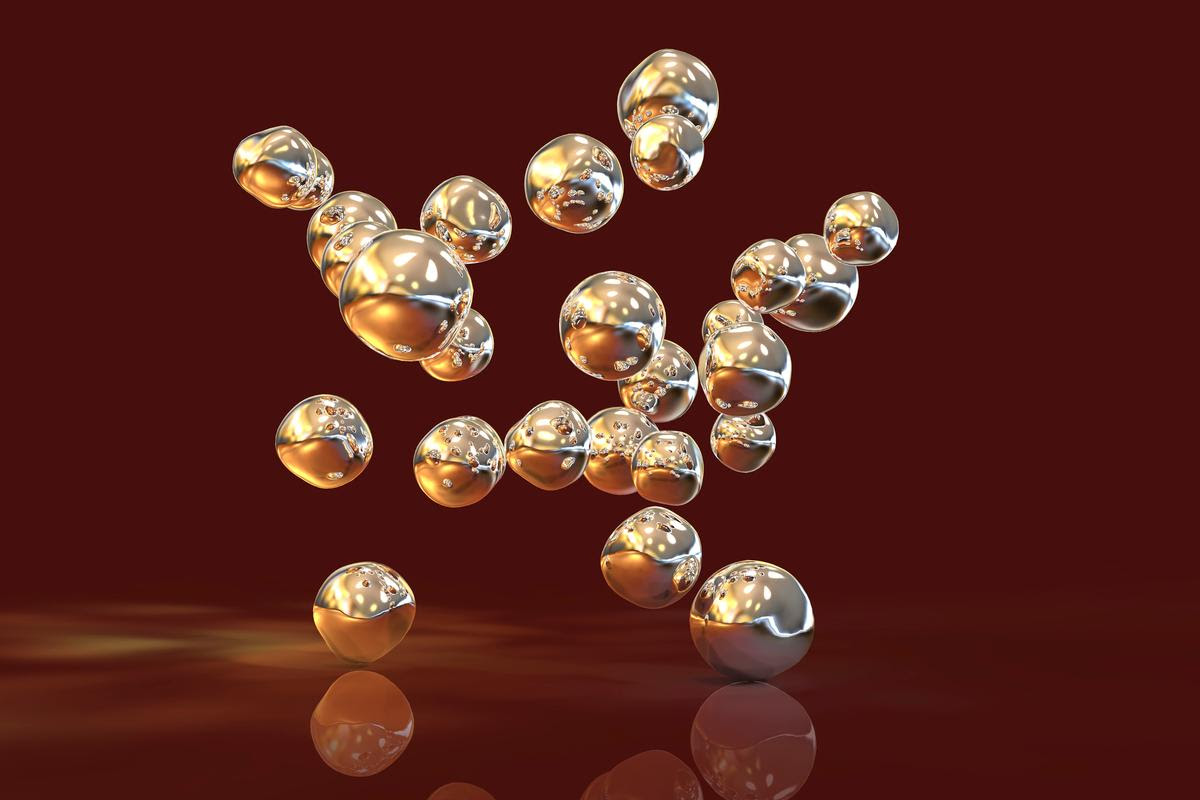 Artist's impression of gold nanoparticles, a promising tool in the fight against cancer