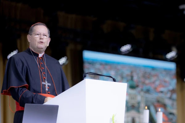 Quebec Cardinal Gérald Lacroix speaks at the International Eucharistic Congress in Budapest, Hungary, Sept. 7, 2021. Daniel Ibáñez/CNA.