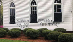 South Carolina: Muslims break church windows, paint “Submit to God Thru Islam” on wall