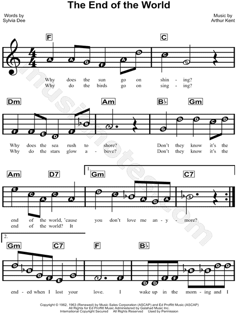Skeeter Davis The End of the World Sheet Music for Beginners in C Major -  Download & Print - SKU: MN0147875