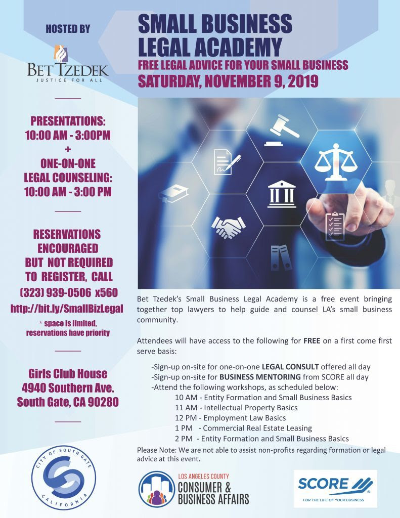 Flyer for Small Business Legal Academy