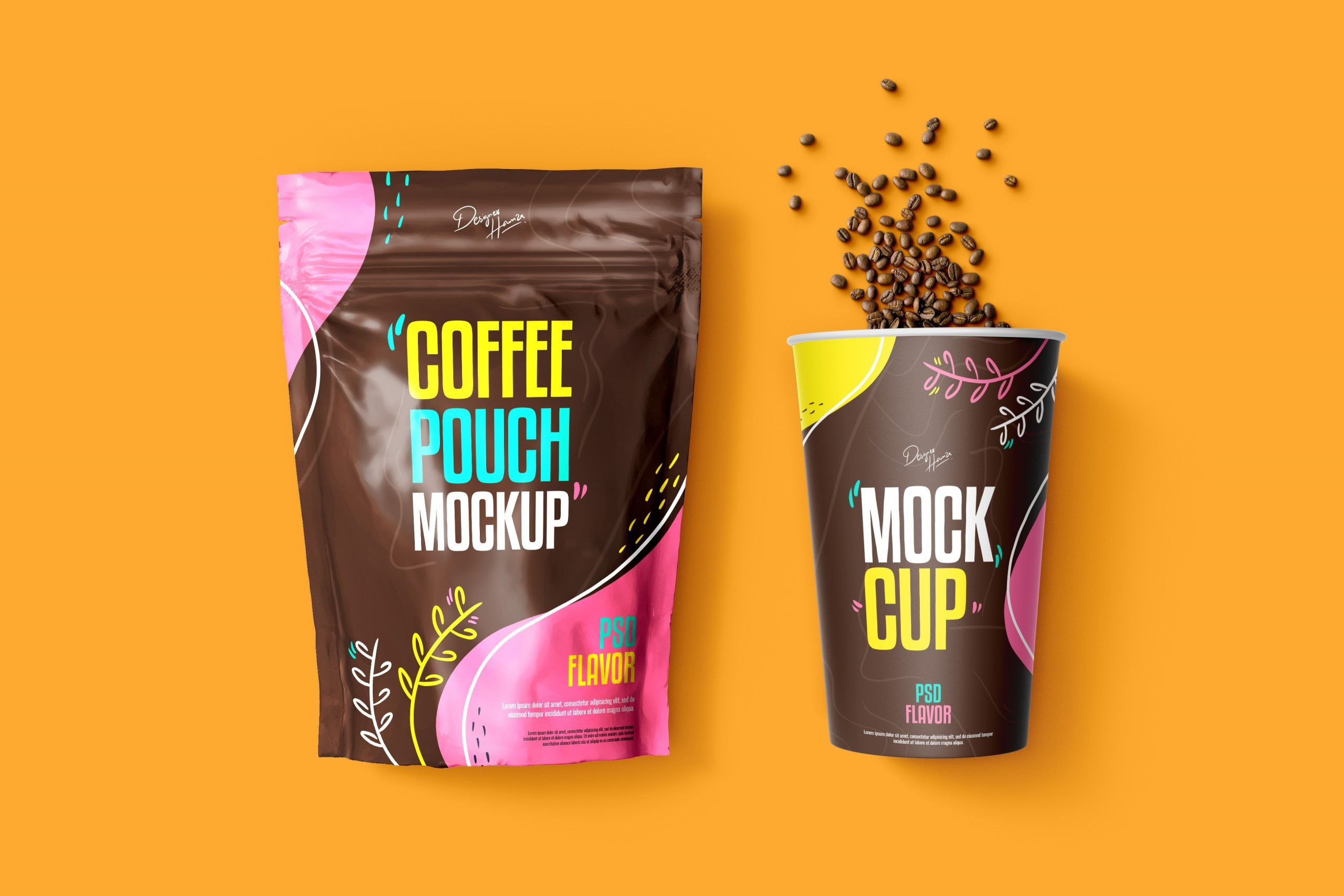 Coffee Pouch with Cup Mockup Premium PSD GraphicsFamily