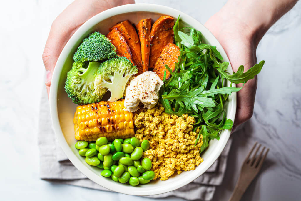 Plant-based meal, salad, vegetables