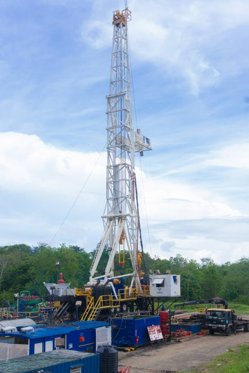 PROSPECTING: A drilling rig for an oil well, belonging to Heritage Petroleum is seen in this photo as the state oil company began land drilling on the weekend. PHOTO COURTESY HERITAGE PETROLEUM LTD