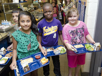 Students with lunch trays