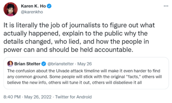 It is literally the job of journalists to figure out what actually happened, explain to the public why the details changed, who lied, and how the people in power can and should be held accountable.