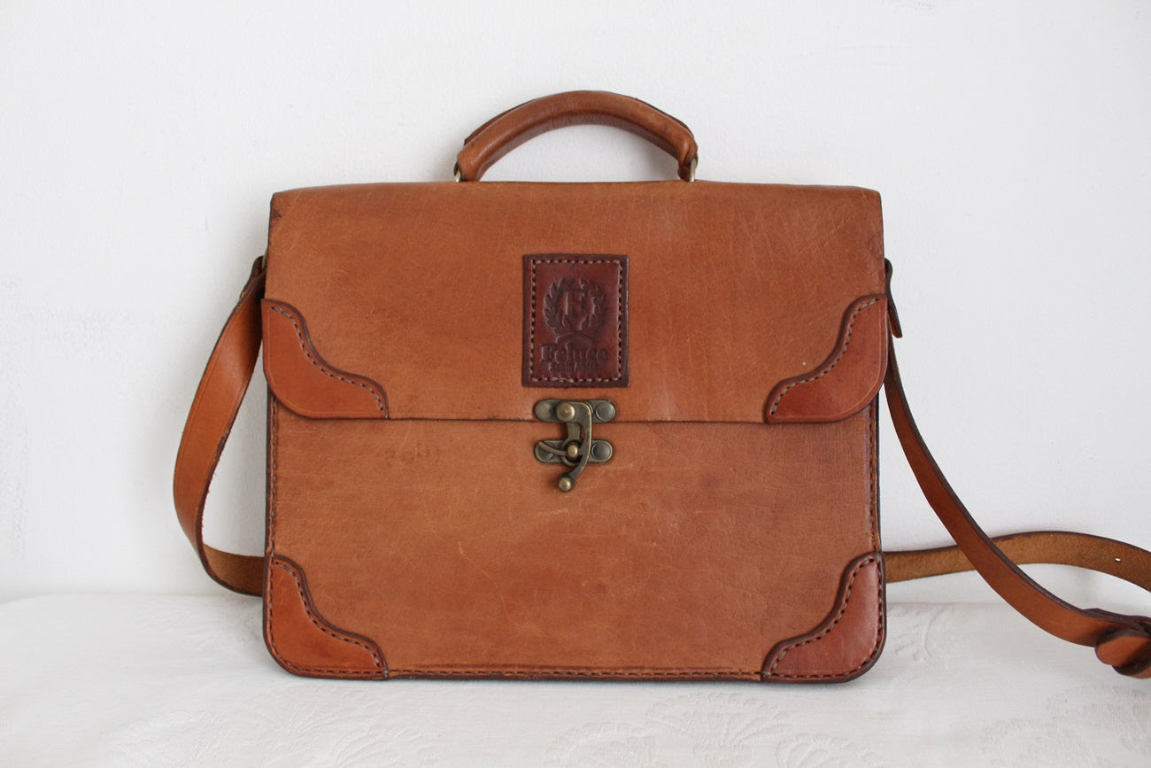 VINTAGE FELUCE GENUINE LEATHER TAN SATCHEL